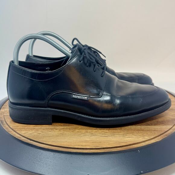 Mephisto Air-Jet Shoes Mens Size 8.5 Derby Black Leather Apron Toe Dress Shoes - Picture 1 of 11